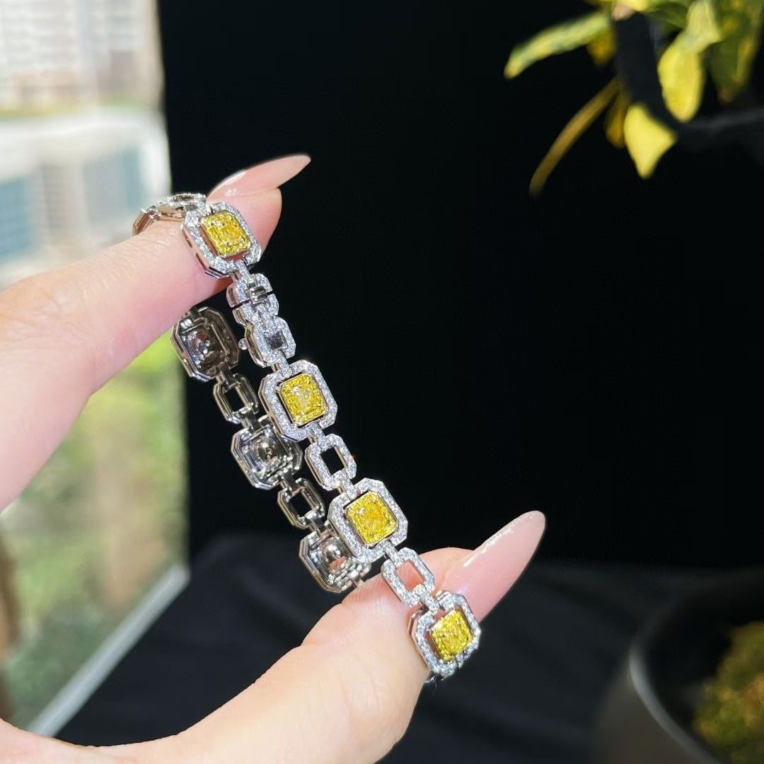 14k Gold 4.11 Ctw Natural Yellow Diamond & Diamond Bracelet - 6