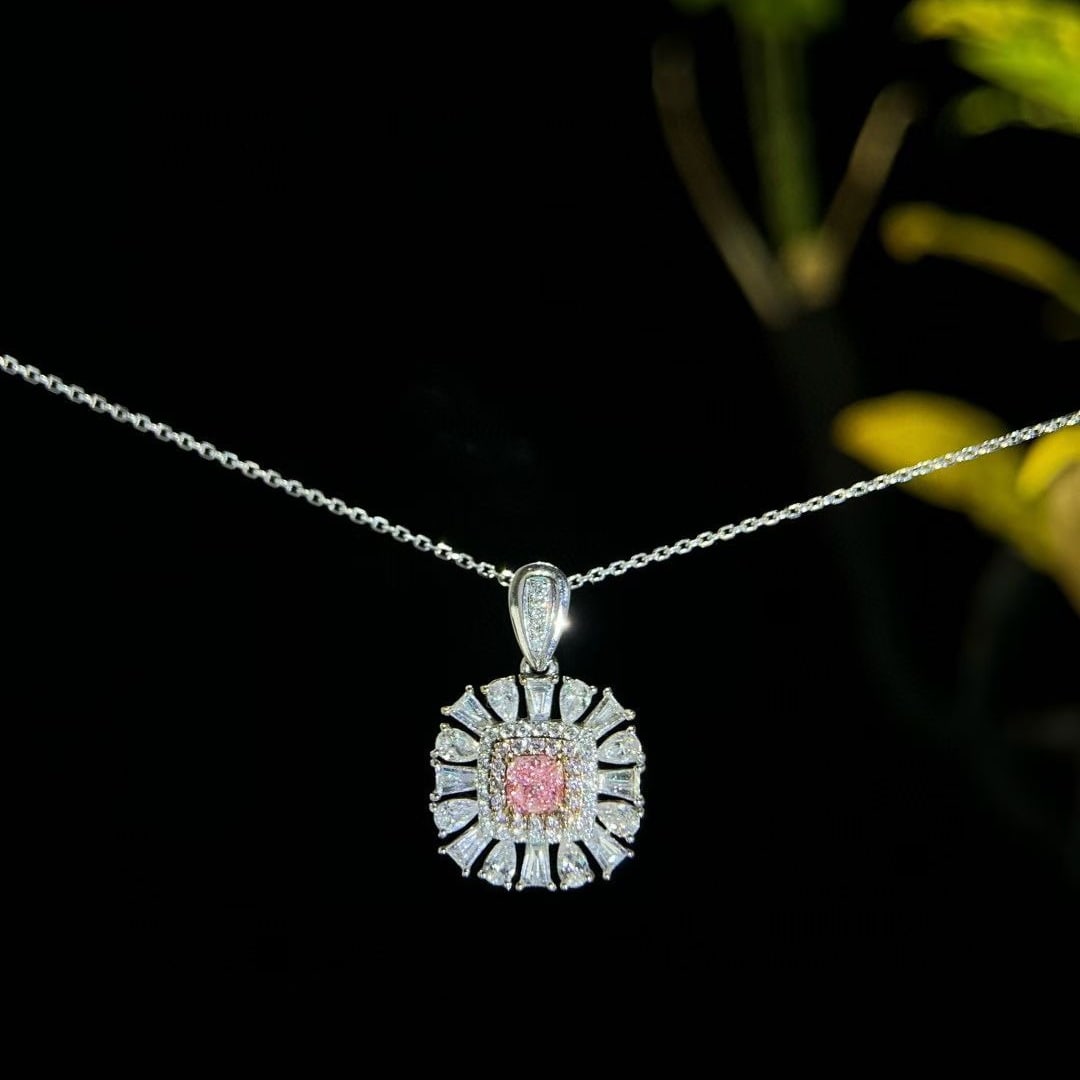 Gia Certified 14k Gold 1.58 Ctw Natural Pink Diamond & Diamond Pendant( Without Chain ): Ref:230972436 // gold content:14k gold // main gemstone:pink diamond // certified:gia // shape:cushion // carat weight:0. 41ct // clarity grade:si2 // color:pink // treatment:natural //