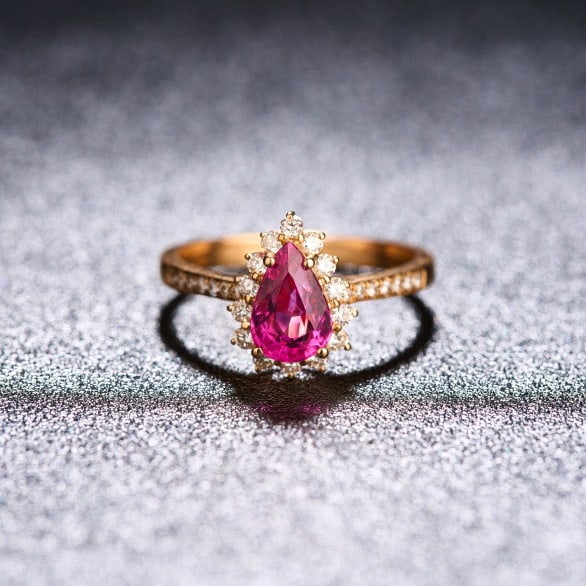 14k Gold 1.34 Ctw Natural Tourmaline & Diamond Ring: Ref:230972441 // gold content:14k gold // ring size:7. 25us // // main gemstone:tourmaline // shape:pear // carat weight:1. 12ct // color:red // treatment:natural // // adjacent gemstone 2 :