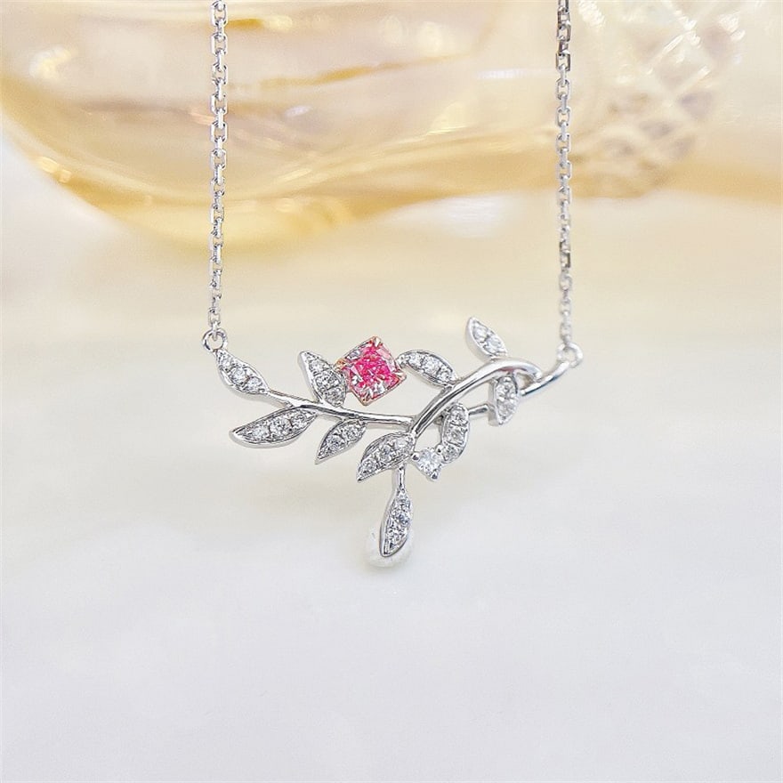 14k Gold 0.20 Ctw Natural Pink Diamond & Diamond Necklace: Ref:230973038 // gold content:14k gold // main gemstone:pink diamond // shape:cushion // carat weight:0. 11ct // color:pink // treatment:natural // // adjacent gemstone 2 : diamond // shape:round