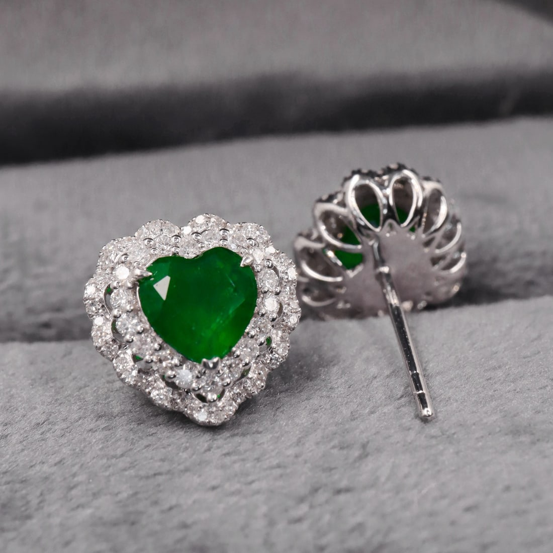 14k Gold 2.07 Ctw Vivid Green Natural Emerald & Diamond Earrings - 4