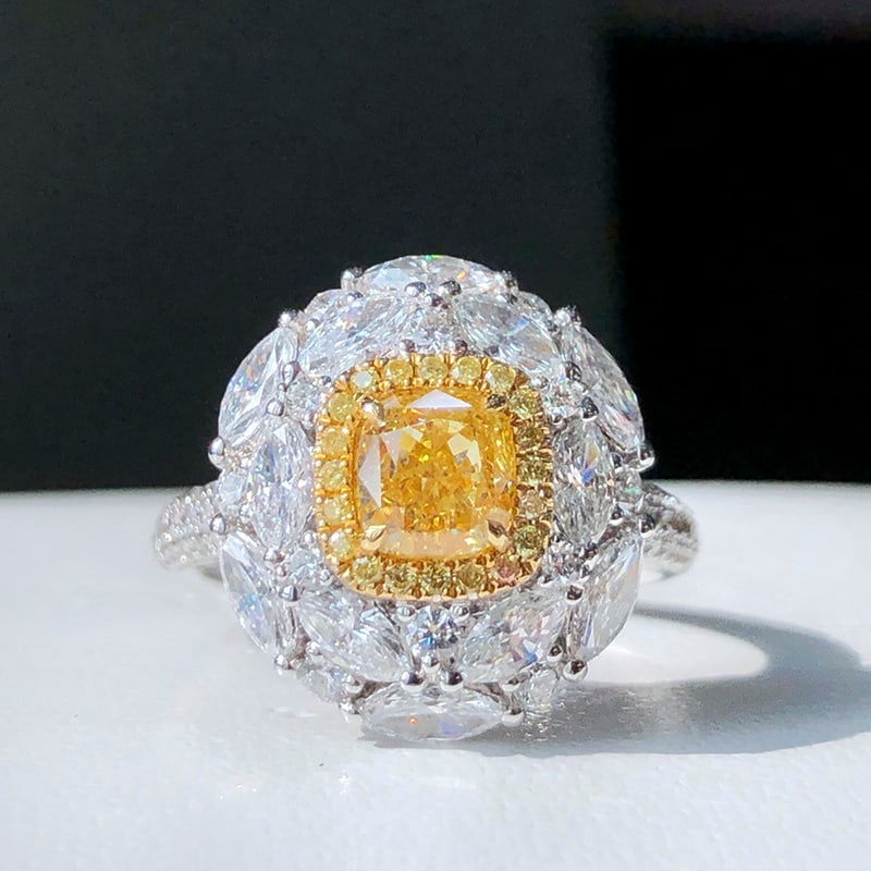 14k Gold 2.65 Ctw Natural Yellow Diamond & Diamond Ring/pendant( Without Chain ): Ref:230973044 // gold content:14k gold // ring size:7. 25us // // main gemstone:yellow diamond // shape:cushion // carat weight:1. 00ct // color:yellow // treatment:natural // // adjacent gemstone