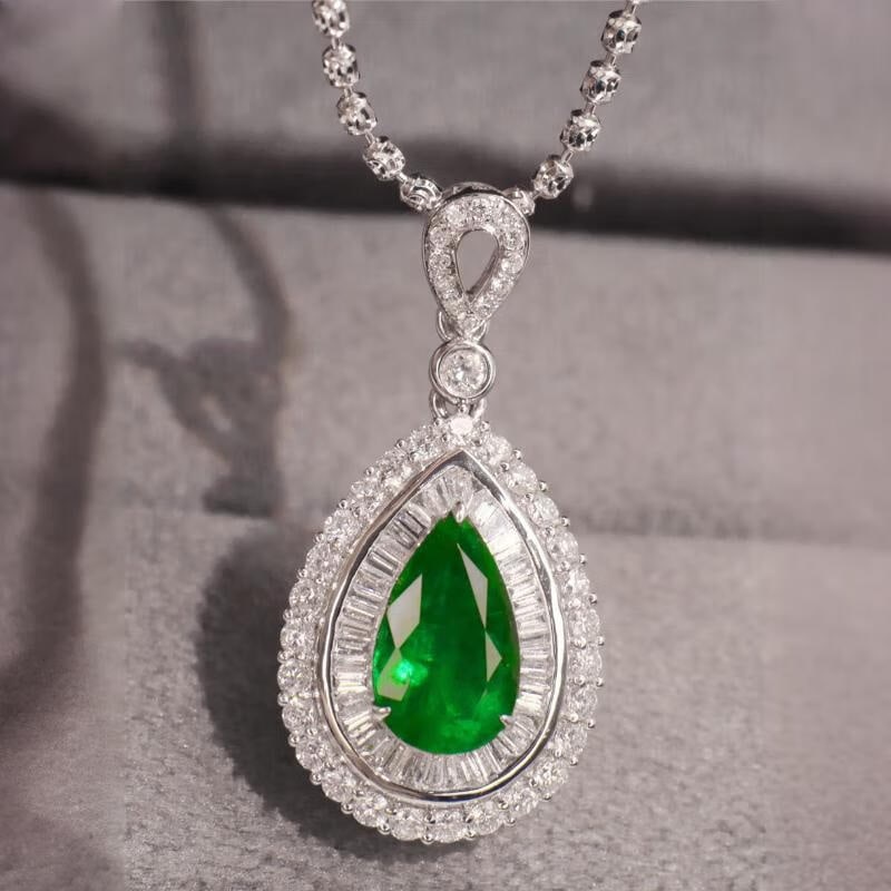 14k Gold 2.88 Ctw Vivid Green Natural Emerald & Diamond Pendant( Without Chain ) (1 of 5)