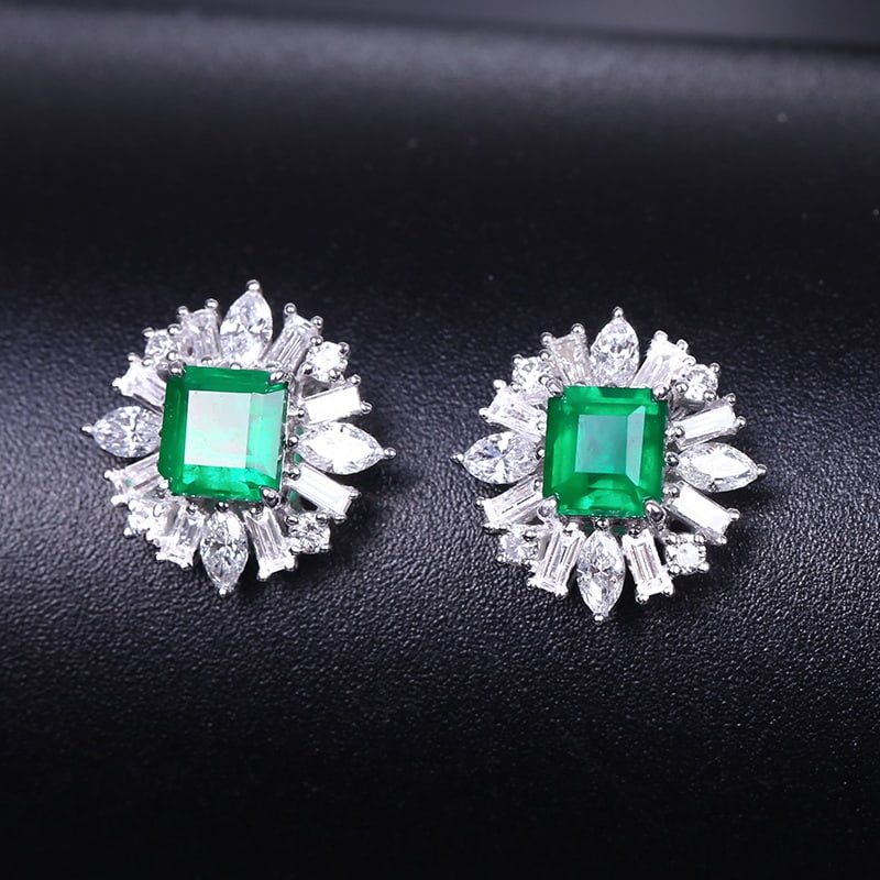 14k Gold 1.26 Ctw Vivid Green Natural Emerald & Diamond Earrings - 4