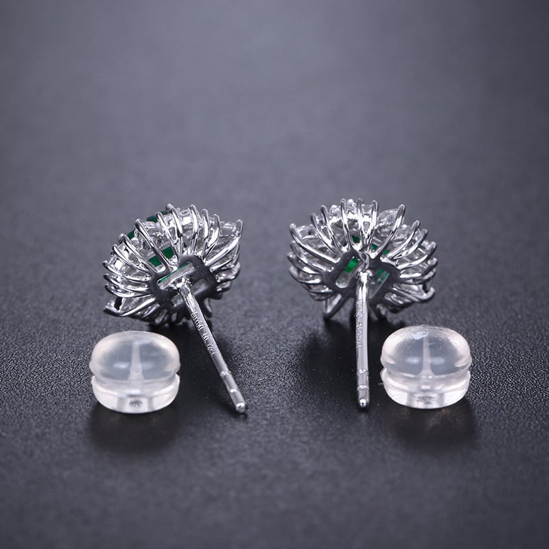 14k Gold 1.26 Ctw Vivid Green Natural Emerald & Diamond Earrings - 5