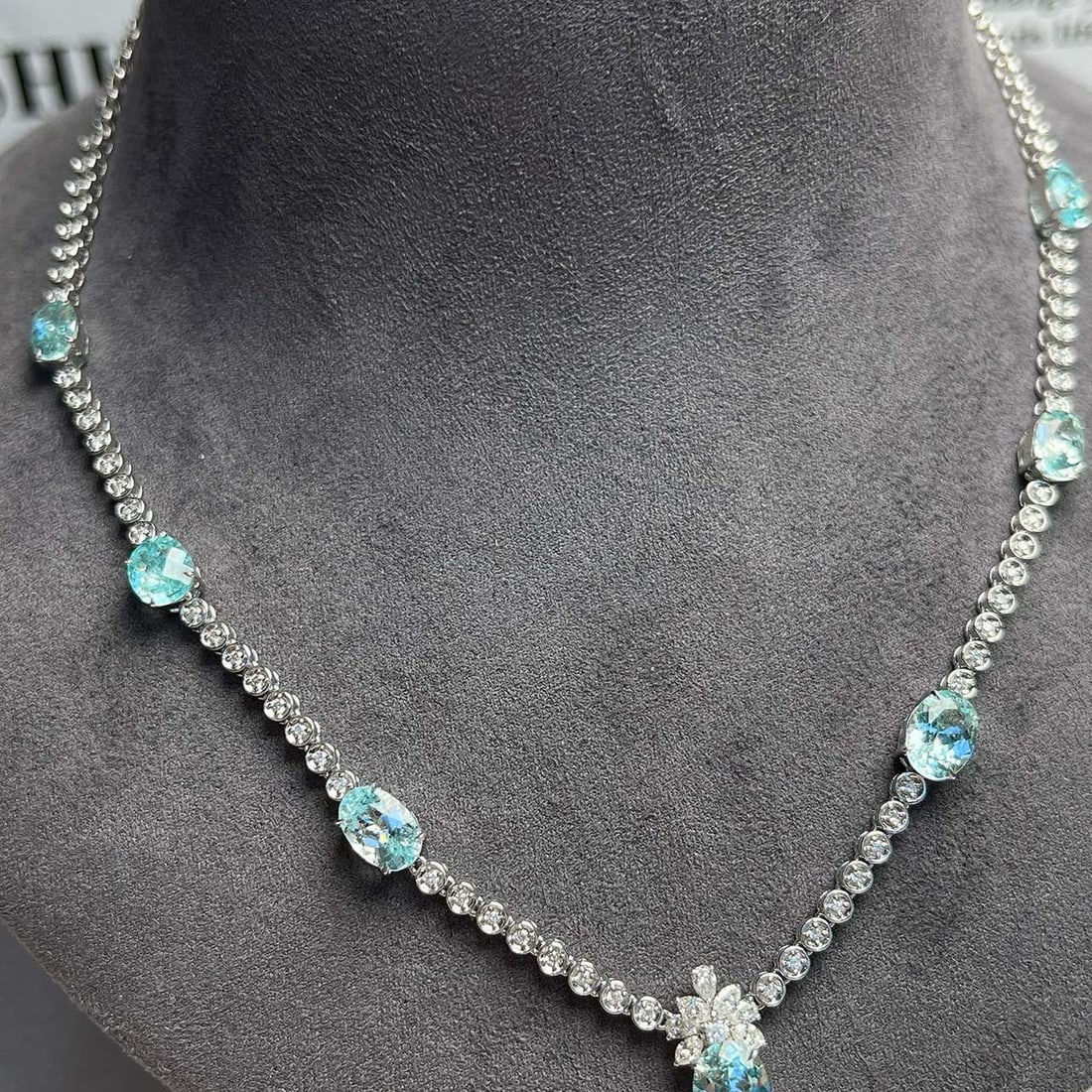 14k Gold 4.93 Ctw Natural Paraiba Tourmaline & Diamond Necklace - 5