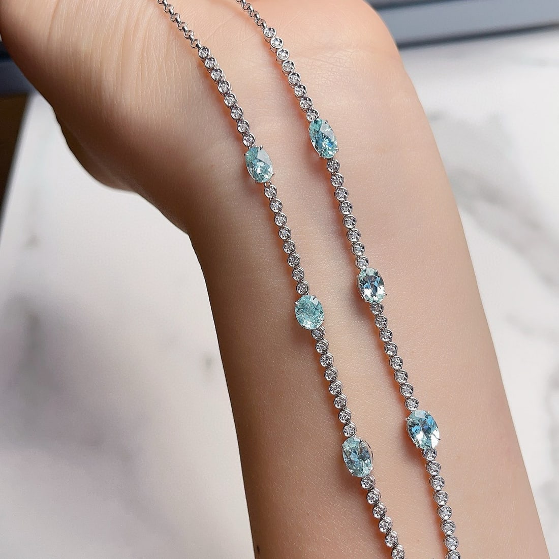 14k Gold 4.93 Ctw Natural Paraiba Tourmaline & Diamond Necklace - 7