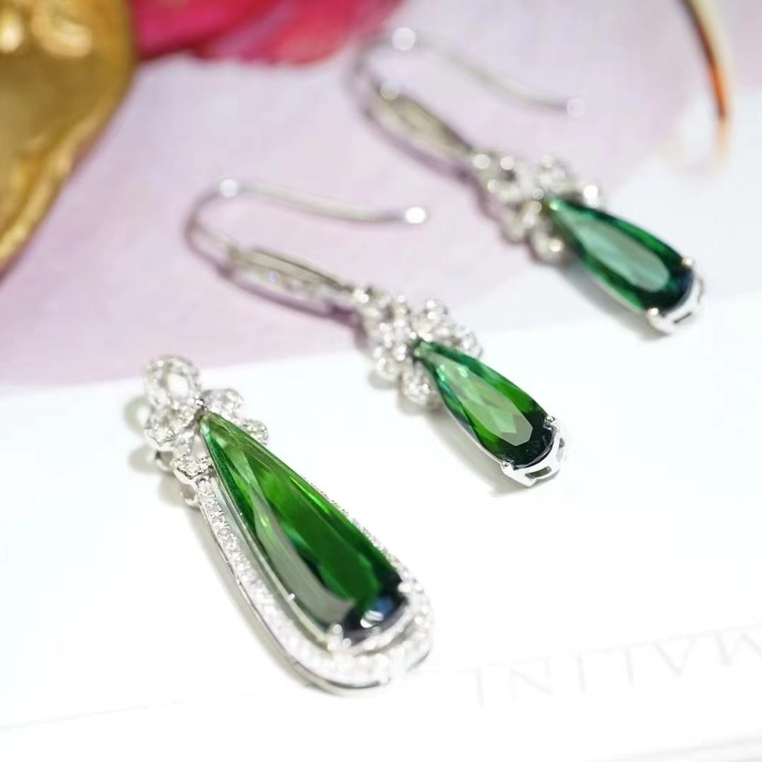 14k Gold 8.8 Ct Natural Tourmaline & Diamond Jewelry Set - 2