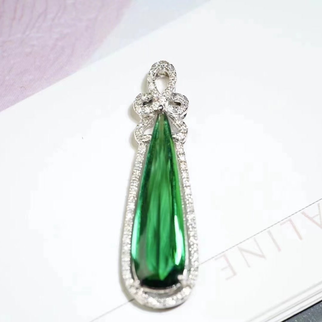 14k Gold 8.8 Ct Natural Tourmaline & Diamond Jewelry Set - 3