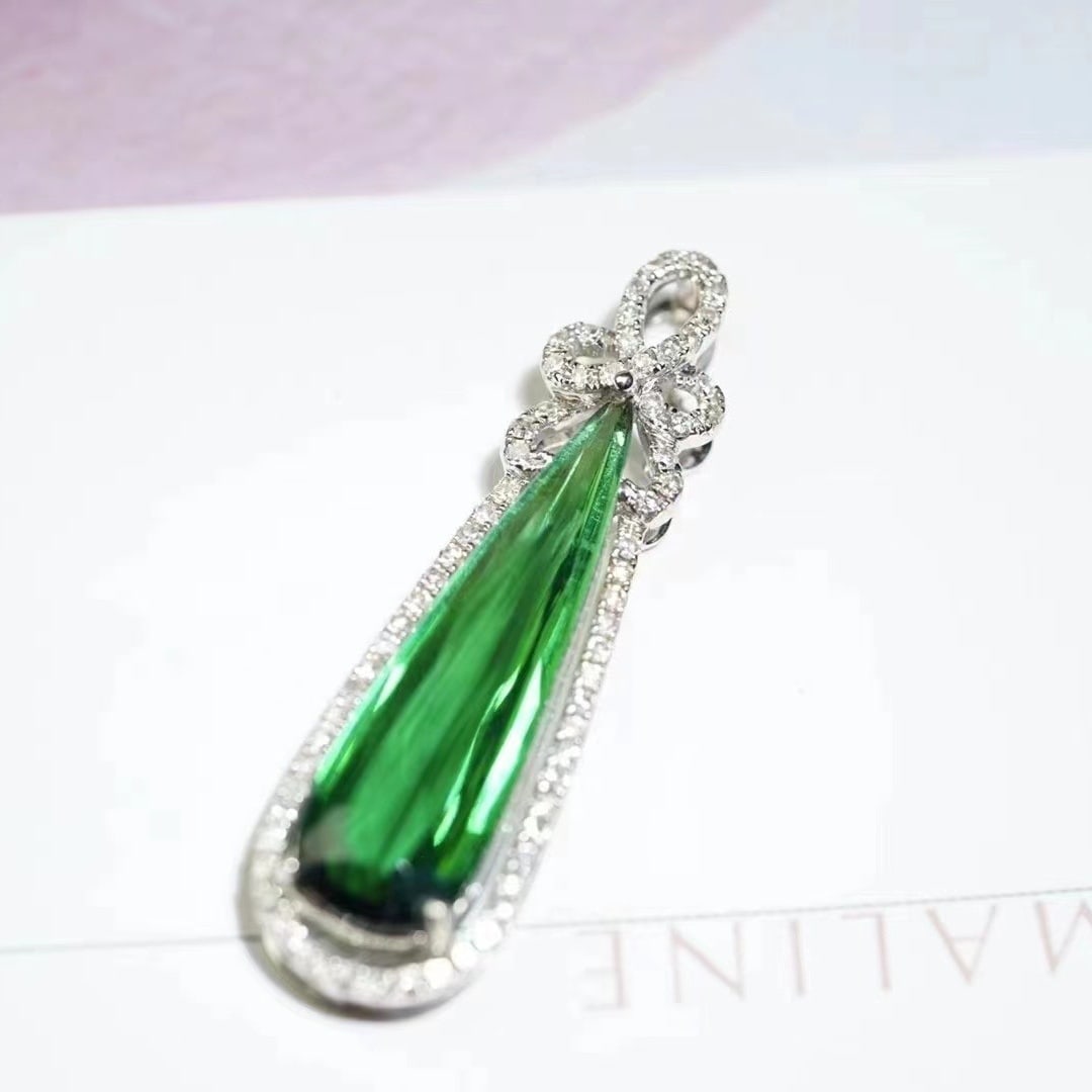 14k Gold 8.8 Ct Natural Tourmaline & Diamond Jewelry Set - 4