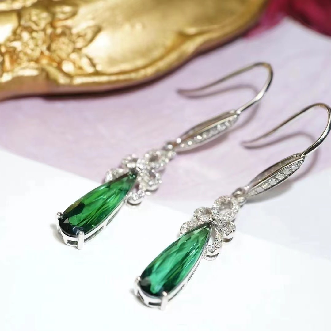 14k Gold 8.8 Ct Natural Tourmaline & Diamond Jewelry Set - 5