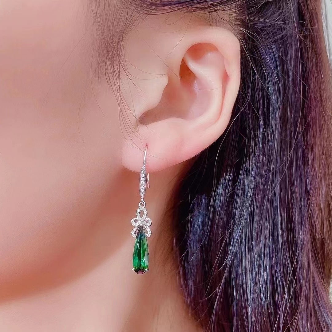 14k Gold 8.8 Ct Natural Tourmaline & Diamond Jewelry Set - 8