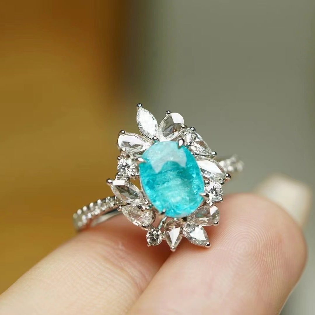 14k Gold 2.40 Ctw Natural Paraiba Tourmaline & Diamond Ring - 2