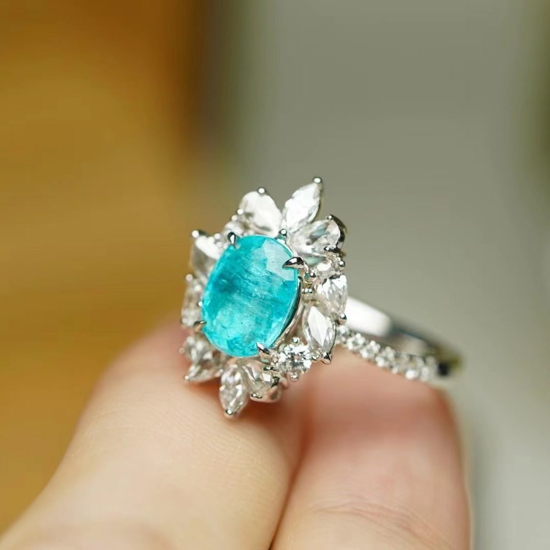 14k Gold 2.40 Ctw Natural Paraiba Tourmaline & Diamond Ring - 3