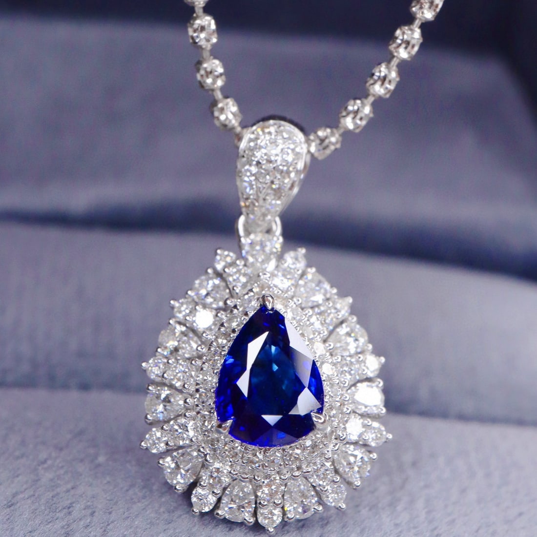 14k Gold 2.13 Ctw Natural Sapphire & Diamond Pendant( Without Chain ): Ref:230973125 // gold content:14k gold // main gemstone:sapphire // shape:pear // carat weight:1. 3ct // color:royal blue // treatment:natural // // adjacent gemstone 2 : diamond // shape:multiply