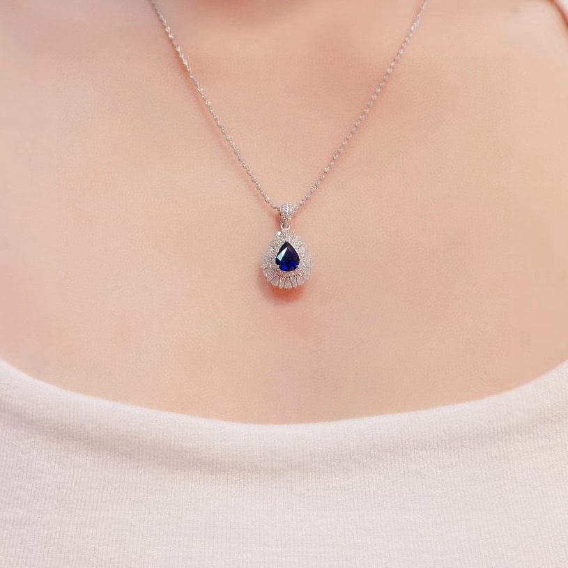 14k Gold 2.13 Ctw Natural Sapphire & Diamond Pendant( Without Chain ) - 3