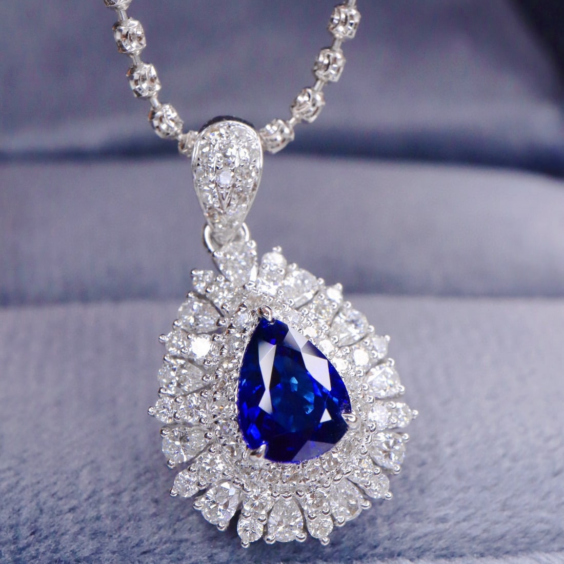 14k Gold 2.13 Ctw Natural Sapphire & Diamond Pendant( Without Chain ) - 4