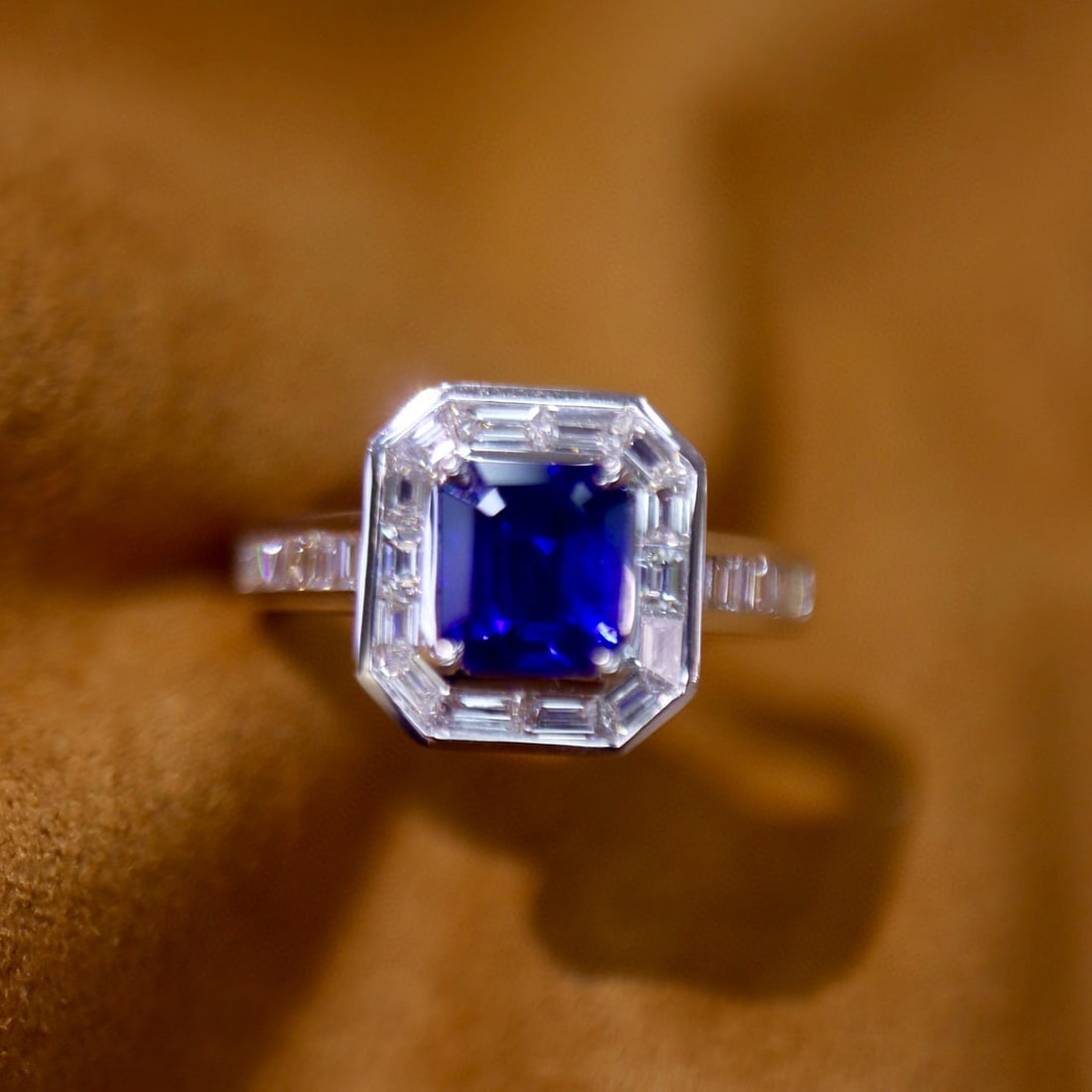 14k Gold 2.07 Ctw Natural Sapphire & Diamond Ring: Ref:230973151 // gold content:14k gold // ring size:7. 25us // // main gemstone:sapphire // shape:octagonal // carat weight:1. 40ct // color:royal blue // treatment:natural // // adjacent gemstone