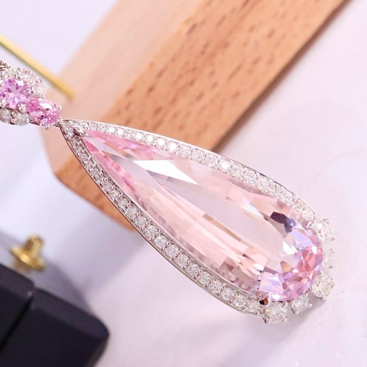 14k Gold 10.37 Ctw Natural Morganite & Diamond Pendant( Without Chain ) - 2