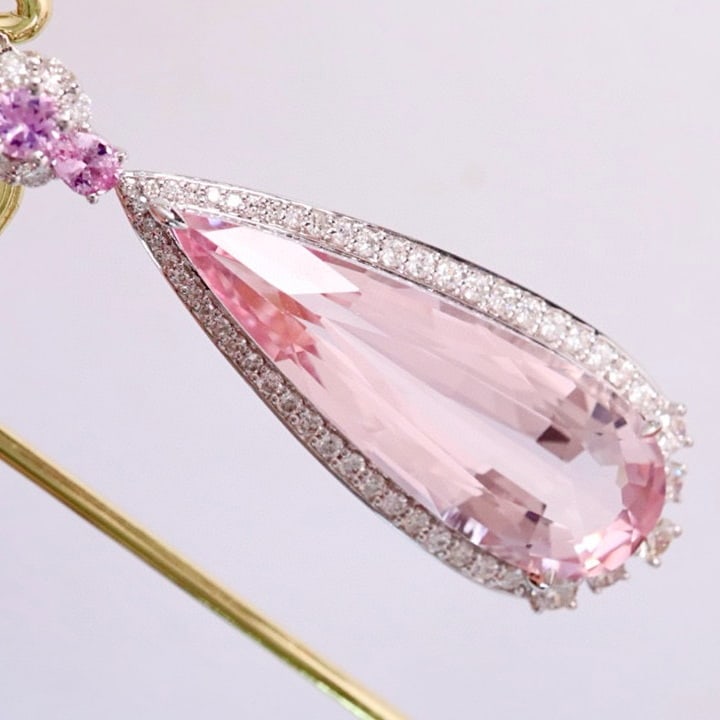 14k Gold 10.37 Ctw Natural Morganite & Diamond Pendant( Without Chain ) - 4