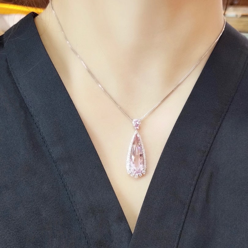 14k Gold 10.37 Ctw Natural Morganite & Diamond Pendant( Without Chain ) - 5