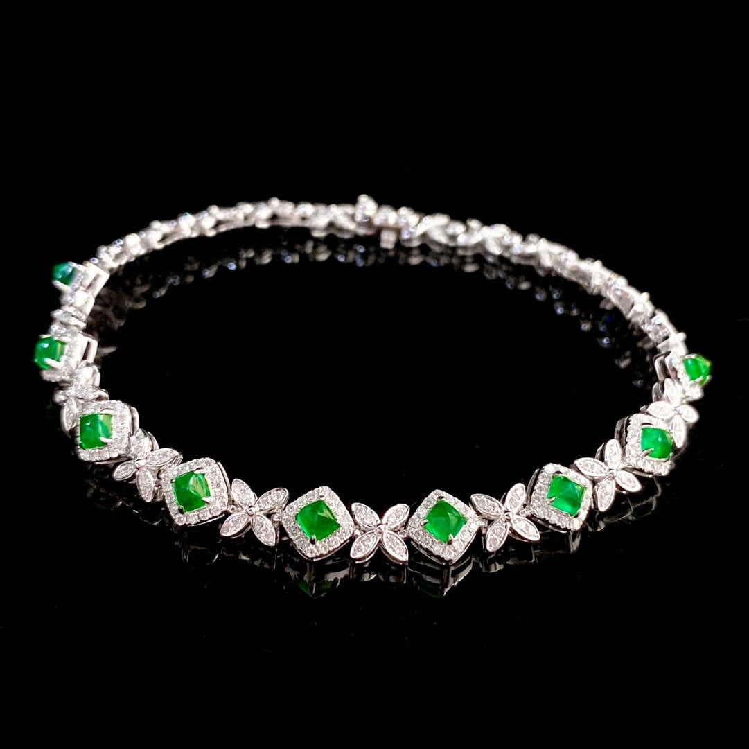 14k Gold 2.53 Ctw Vivid Green Natural Emerald & Diamond Bracelet (1 of 7)