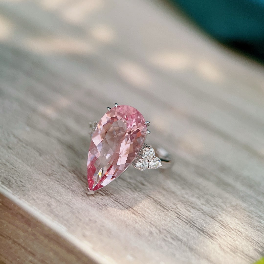 14k Gold 8.17 Ctw Natural Morganite & Diamond Ring - 2