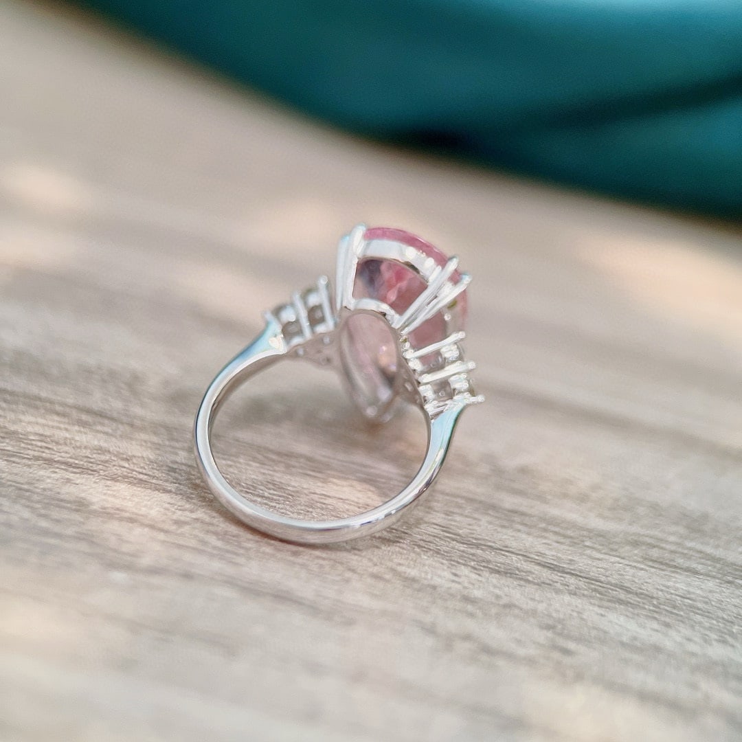 14k Gold 8.17 Ctw Natural Morganite & Diamond Ring - 3