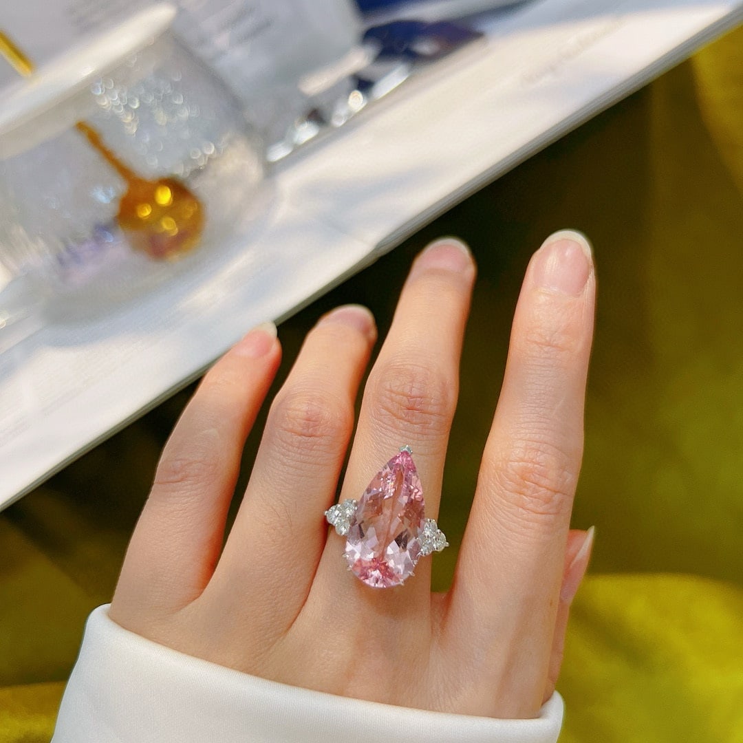 14k Gold 8.17 Ctw Natural Morganite & Diamond Ring - 5