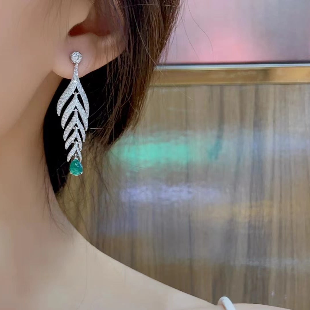 14k Gold 3.23 Ctw Natural Emerald & Diamond Earrings - 3