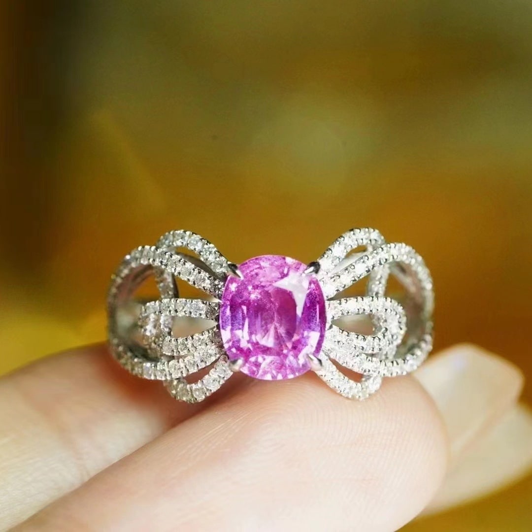 14k Gold 1.54 Ct Natural Sapphire & Diamond Ring: Ref:230973201 // gold content:14k gold // ring size:7. 25us // // main gemstone:sapphire // shape:oval // carat weight:1. 54ct // color:pink // treatment:natural // // adjacent gemstone 2 :