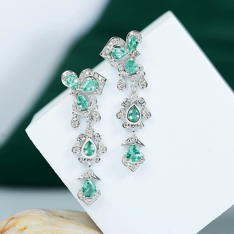 14k Gold 1.95 Ctw Natural Emerald & Diamond Earrings - 2