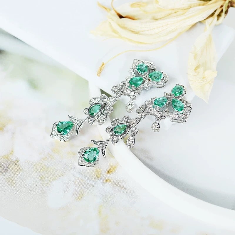 14k Gold 1.95 Ctw Natural Emerald & Diamond Earrings - 3