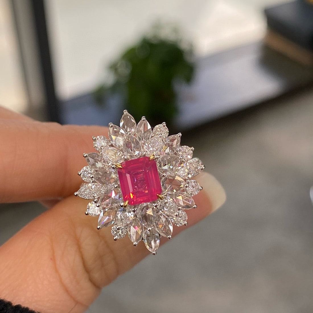 14k Gold 4.10 Ctw Natural Spinel & Diamond Ring/pendant( Without Chain ) - 2