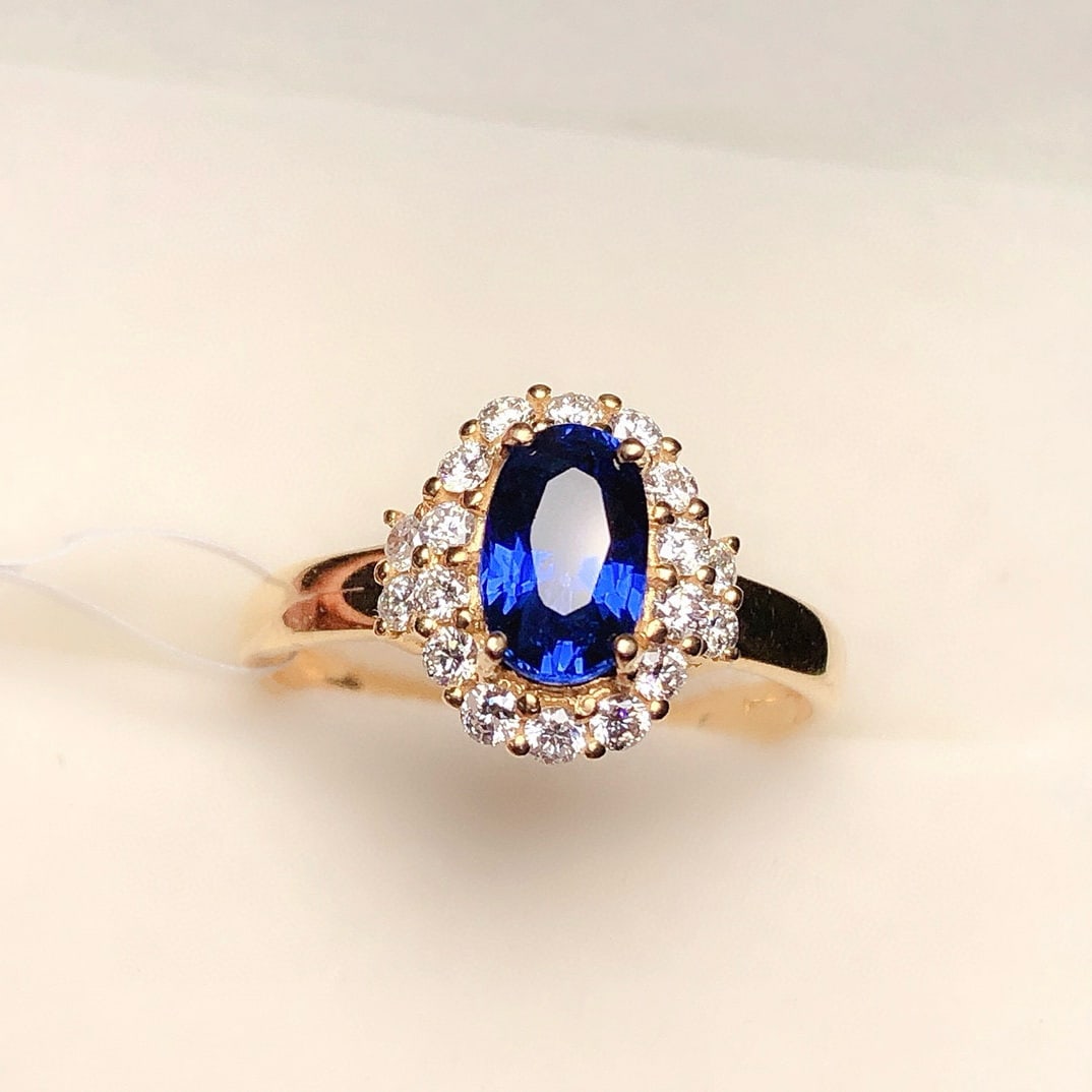 14k Gold 1.2 Ct Vivid Blue Natural Sapphire & Diamond Ring - 2