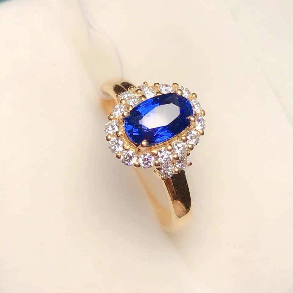 14k Gold 1.2 Ct Vivid Blue Natural Sapphire & Diamond Ring - 3