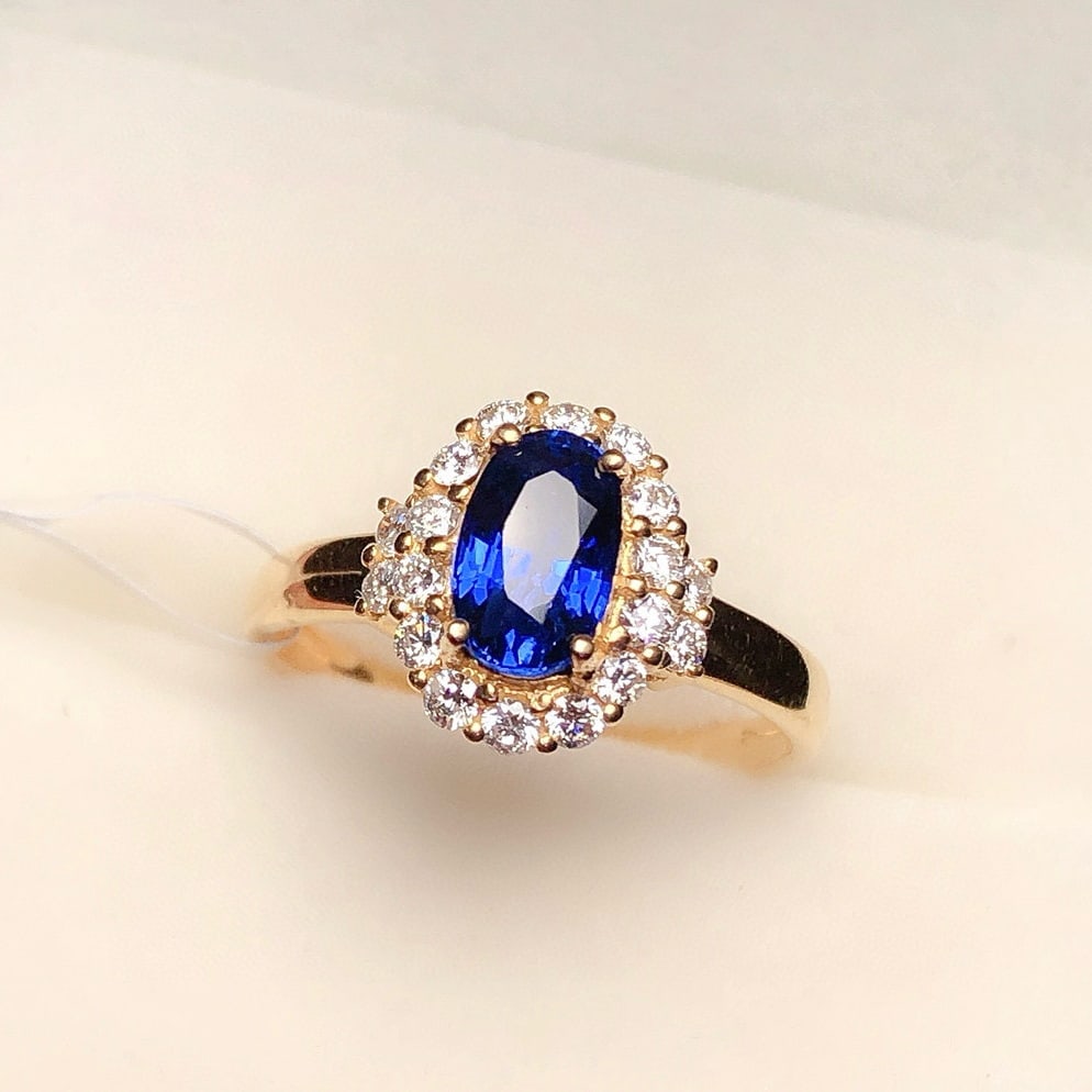 14k Gold 1.2 Ct Vivid Blue Natural Sapphire & Diamond Ring - 5