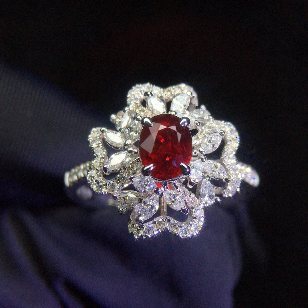 14k Gold 1.50 Ctw Natural Ruby & Diamond Ring: Ref:230973237 // gold content:14k gold // ring size:7. 25us // // main gemstone:ruby // shape:oval // carat weight:0. 88ct // color:red // treatment:natural // // adjacent gemstone 2 : diamond // shap