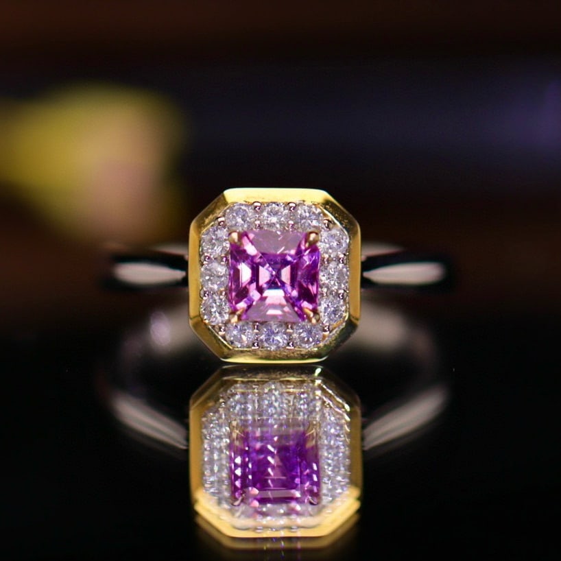14k Gold 1.16 Ctw Natural Sapphire & Diamond Ring: Ref:230973257 // gold content:14k gold // ring size:7. 25us // // main gemstone:sapphire // shape:octagonal // carat weight:0. 92ct // color:purple // treatment:natural // // adjacent gemstone 2 :