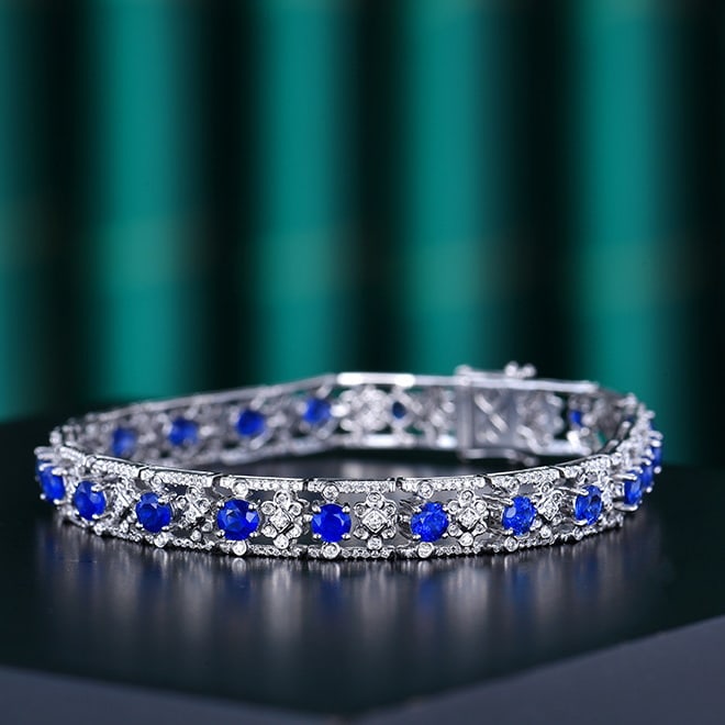 14k Gold 6.65 Ctw Natural Sapphire & Diamond Bracelet - 2