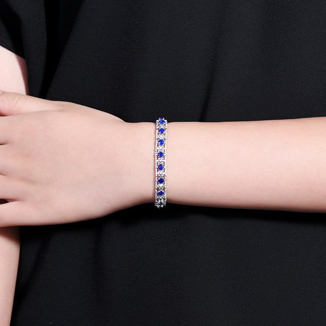 14k Gold 6.65 Ctw Natural Sapphire & Diamond Bracelet - 4