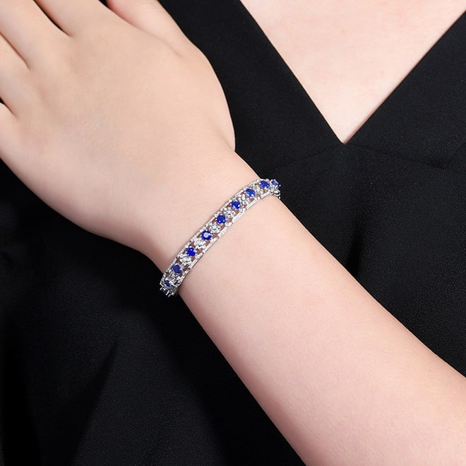 14k Gold 6.65 Ctw Natural Sapphire & Diamond Bracelet - 5