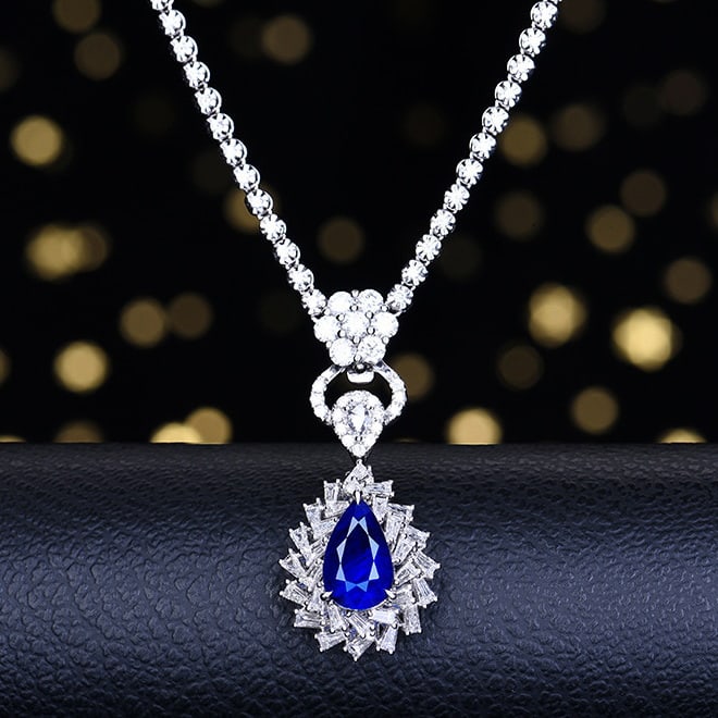 14k Gold 3.93 Ctw Natural Sapphire & Diamond Ring/pendant( Without Chain ): Ref:230974012 // gold content:14k gold // ring size:7. 25us // // main gemstone:sapphire // shape:pear // carat weight:2. 85ct // color:royal blue // treatment:natural // // adjacent gemstone 2 :