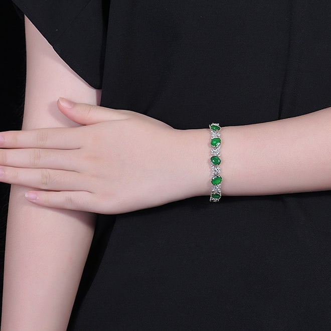 14k Gold 12.13 Ctw Vivid Green Natural Emerald & Sapphire Bracelet - 6