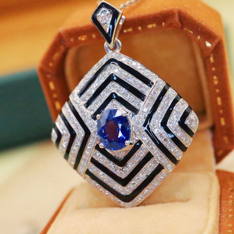 14k Gold 1.74 Ctw Natural Sapphire & Diamond Pendant( Without Chain ) - 2