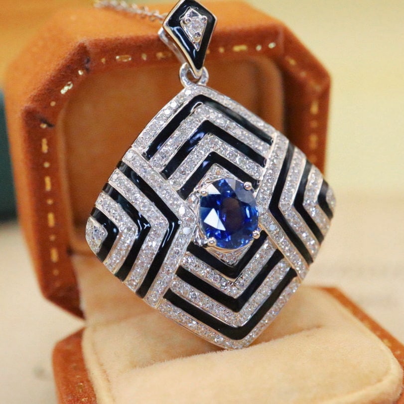 14k Gold 1.74 Ctw Natural Sapphire & Diamond Pendant( Without Chain ) - 3