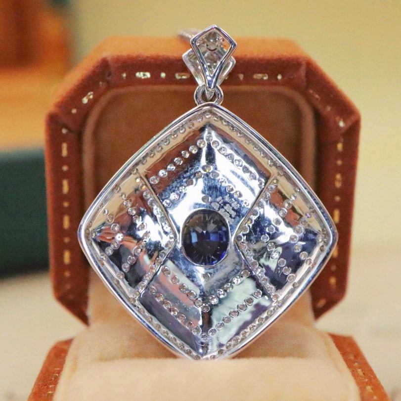 14k Gold 1.74 Ctw Natural Sapphire & Diamond Pendant( Without Chain ) - 4