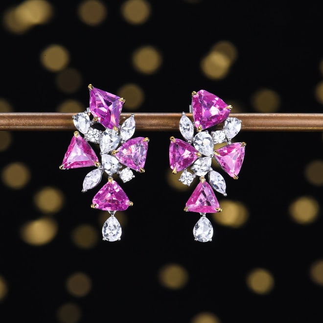 14k Gold 6.08 Ctw Natural Sapphire & Sapphire Earrings: Ref:230974031 // gold content:14k gold // main gemstone:sapphire // shape:multiply // carat weight:4. 45ct // color:pink // treatment:natural // // adjacent gemstone 2 : sapphire // number of