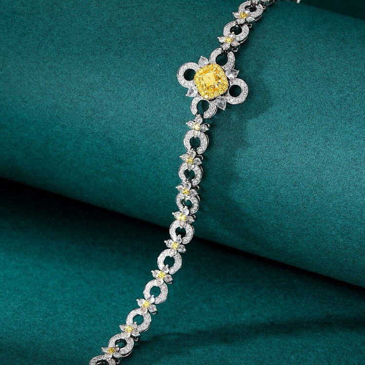 14k Gold 3.53 Ctw Natural Yellow Diamond & Diamond Bracelet - 4