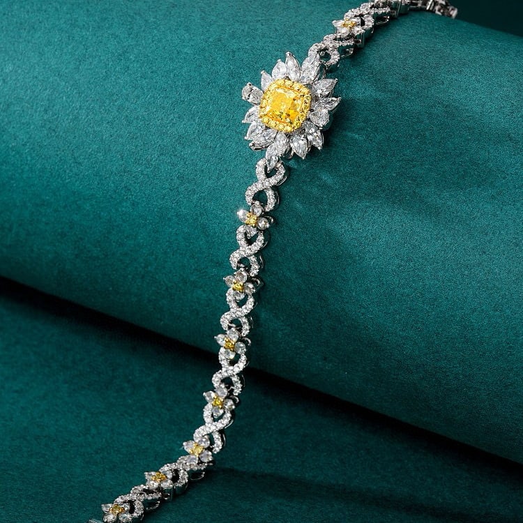 14k Gold 4.12 Ctw Natural Yellow Diamond & Diamond Bracelet - 2